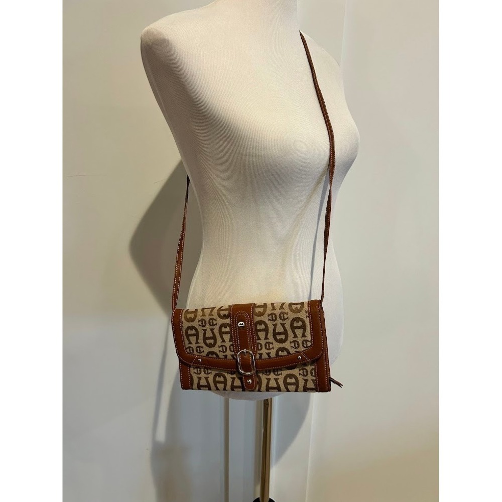 Etienne Aigner Brown Monogram Crossbody Wallet